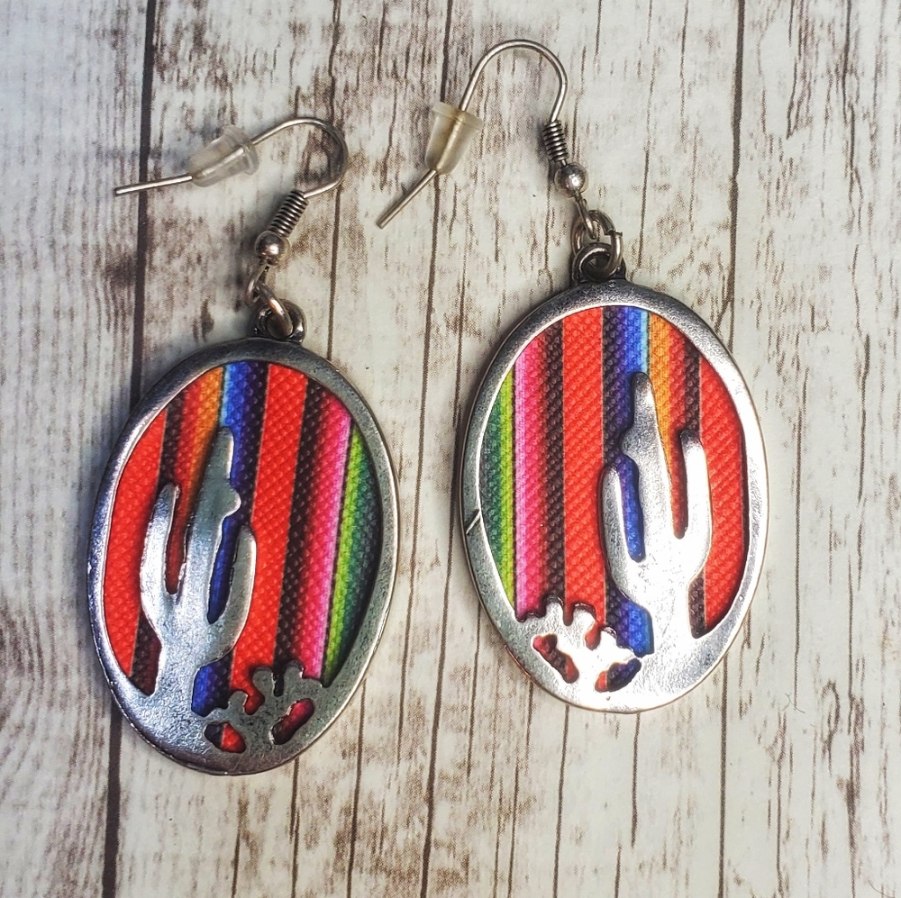 Classic serape cactus oval earrings